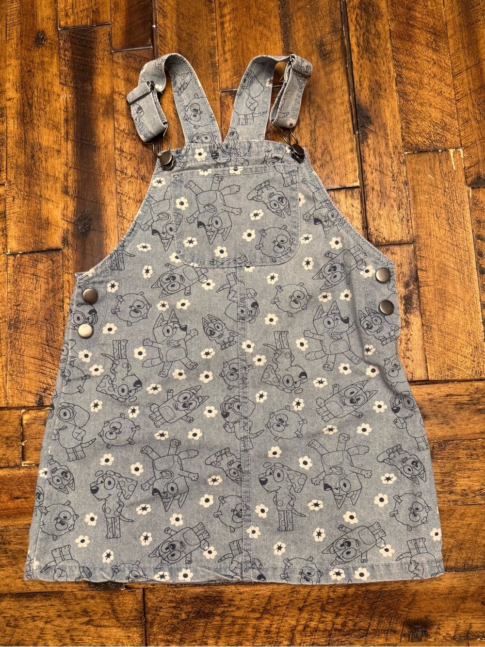 Bluey & Bingo Floral Denim Overall Dress Skirtall - Size 4T 100% cotton